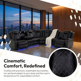Bicerkib Leather Sectional Sofa with Recliner,Power Recliner Sectional Couches for Living Room Furniture Sets,Leather L Shaped Reclining Sofa with LED Lights/Storage Console/Cup Holders,Black