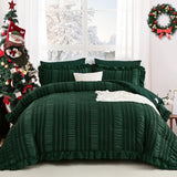 WONGS BEDDING Emerald Green Comforter Set King Size,7 Pieces Ruffle Comforter Set with Sheets,Boho Farmhouse Textured Bed in a Bag 104"×90" WONGS BEDDING