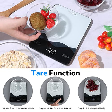 AIMILAR Digital Kitchen Scale 22lb/10kg USB-C Rechargeable, Tempered Glass Top Easy Clean, LED Touch Screen No Buttons, Auto Shut Off AIMILAR
