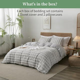 Ranunculus Tufted Boho Queen Duvet Cover Set, Fluffy Washed Microfiber Stripe Duvet Cover Queen Size with Button Closure & 2 Pillow Shams for All Seasons, Comforter Not Included (Grey Check, 90"x90") Ranunculus