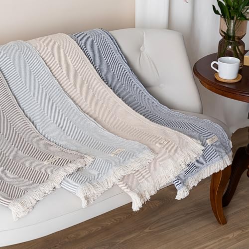 DREAMY RIKKA Cotton Bed Blanket, Queen Size 79 x 90 Inch, Classic Woven Cotton, Breathable All Season Bedding DREAMY RIKKA
