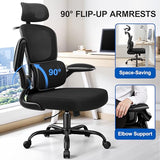 ALLGOD Ergonomic Office Chair, Mesh Desk Chair with Lumbar Support, High Back Home Office Chair with Adjustable Headrest and Flip-Up Arms, Comfortable Computer Chair, Thick Cushion, 300 LBS, Black ALLGOD