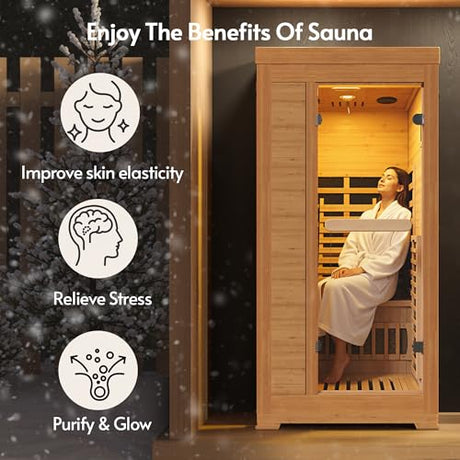 Rotihom Infrared Sauna at Home 1-2 Person with 7 Color Full Spectrum, Low EMF 1745W Fast Heating Canadian Hemlock Wood Sauna, Indoor Dry Sauna with Music Speakers for Home, Gym (3Lx3.3Wx6.3H Ft) Rotihom