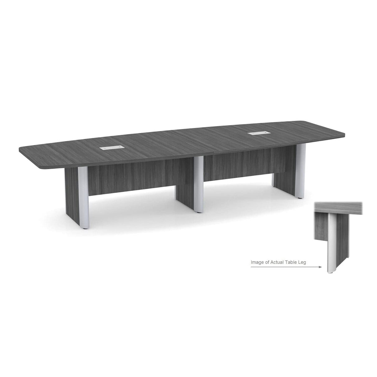 Thaweesuk Shop New Gray Finish 12 FT Modern Boat Shaped Conference Table Wood Hide Wires Inside Elliptical Metal Legs Desk Grommets Racetrack Room Boardroom Meeting Office 142''L x 47-32''W x 29''H WoodArtSupply