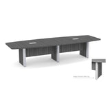 Thaweesuk Shop New Gray Finish 12 FT Modern Boat Shaped Conference Table Wood Hide Wires Inside Elliptical Metal Legs Desk Grommets Racetrack Room Boardroom Meeting Office 142''L x 47-32''W x 29''H WoodArtSupply