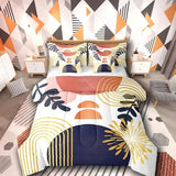 Boho Mid Century 7 Piece Comforter Set Full Bed in a Bag,Abstract Geometric Modern Minimalist Bedding Sets Geometric Line Art Sheet Set with Comforter,Circle Graphic Ombre Stripes Bed Set,Orange Blue Erosebridal
