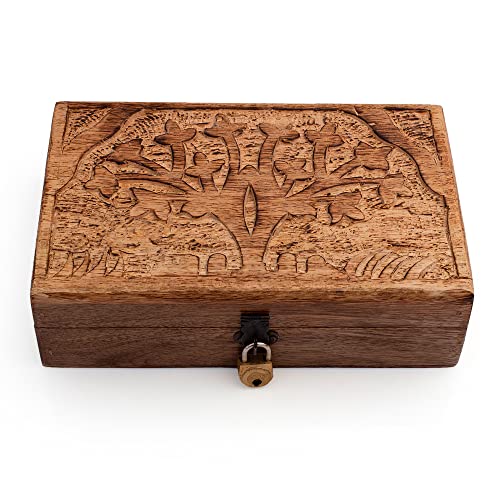 Great Birthday Gifts Handmade Decorative Wooden Jewelry Box Tree Of Life Carving Jewelry Organizer Keepsake Box Treasure Chest Trinket Holder Watch Box Storage Lock Box Housewarming The Great Indian Bazaar