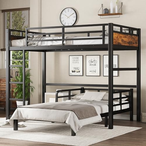 Twin XL Over Twin XL Bunk Bed with Headboard and Full Length Guardrail, Separable Bunk Bed, Heavy Duty Bunk Beds Can Turns Into Loft Bed and Platform Bed, Black Bellemave