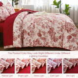 DJY King Size Comforter Set, Red 7 Pieces Bed in a Bag King Botanical Comforters with Sheets Elegant Plants Print Christmas Soft Microfiber Reversible Complete Bedding Sets for All Season