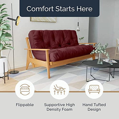 Loosh Home | 12" Full Size Futon Sofa Bed Memory Foam Mattress - USA Made, Burgundy, No Frame Loosh