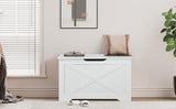 Timberer Storage Chest, Wooden Storage Bench, Entryway Shoes Bench with 2 Safety Hinges, Retro Storage Trunk for Living Room, Bedroom, 15.7 x 31.5 x 18.9 Inches, White Timberer