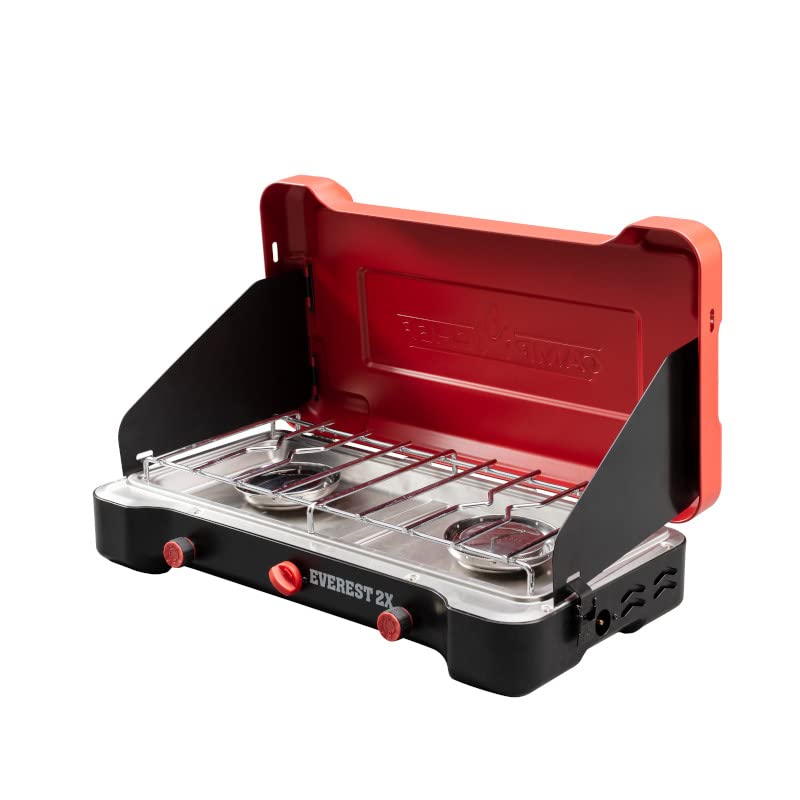 Camp Chef Mountain Series Everest 2X - High Output Two-Burner Camp Stove - Lid Doubles as Windscreen - Portable Cooking Stove - For Outdoor Cooking - 20,000 BTU Burners - 215 Sq In Cooking Area Camp Chef