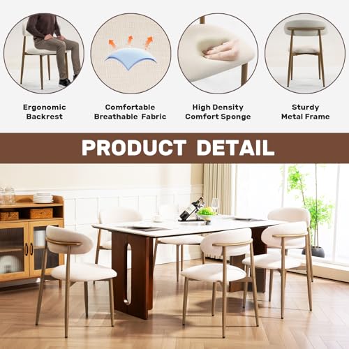 UVV Dining Chairs Set of 4, Metal Kitchen Chairs with Modern Fabric Upholstered for Dining Room, Beige UVV