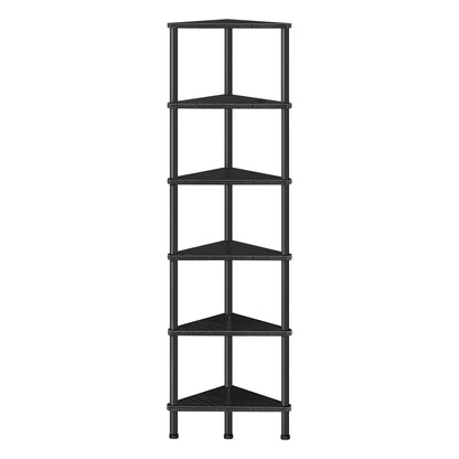 HOOBRO Industrial 6-Tier Corner Shelf – Stylish Black Wall Bookshelf for Small Spaces - WoodArtSupply