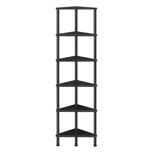 HOOBRO Industrial 6-Tier Corner Shelf – Stylish Black Wall Bookshelf for Small Spaces - WoodArtSupply