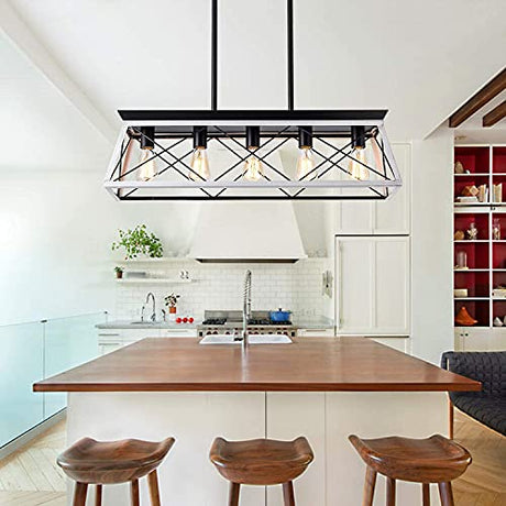 XIPUDA 5-Light Pendant Lights Fixture, Farmhouse Chandeliers for Dining Room, Rustic Island Lights for Kitchen, Rectangular Chandelier Rustic Farmhouse Light Fxiture XIPUDA