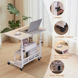 FinerFurnis Adjustable Height Mobile Standing Desk with Wheels – Rolling Computer Desk – Storage Shelves – Compact Laptop Table – Home Office & Study FinerFurnis