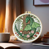 ZuoAnLF Green Dragon Handmade DIY Embroidery kit for Beginners Adult,ncludes Embroidery Cloth, Instructions, Embroidery Frame and Needle and Thread, Suitable for Craft Lover Hand Stitch Gifts