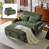 VINGLI Green Futon Sofa Bed Convertible Loveseat Sleeper Sofa Couch, Corduroy Pullout Sofa Fold Out Couch Bed with USB Ports, Cup Holders, Armrest for Living Room, Bedroom Apartment Room VINGLI