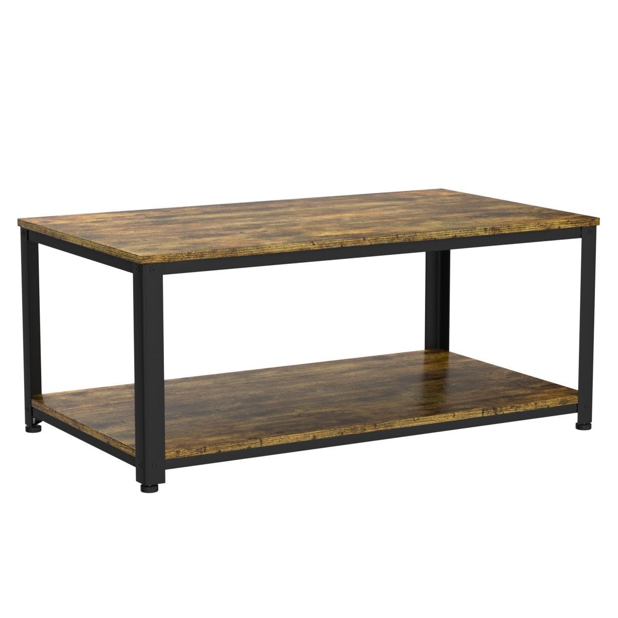 Yaheetech 2-Tier Coffee Table, Industrial Wood Coffee Table with Storage Shelf for Living Room, Rectangle Side End Table with Metal Frame, Rustic Brown - WoodArtSupply