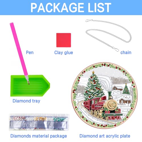 VAIIEYO Christmas Diamond Art Hanging Ornament, Train Diamond Painting Suncatchers Window Hanging Kit with Chain, 7.5x7.5 inch Crystal Pendant Art Craft for Gift Home Wall Front Door Decoration VAIIEYO