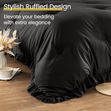 QUIETSEA Queen Bed in a Bag 7 Pieces Comforter Set Queen, Ruffle Bedding Comforter Set Black Bed Set with Comforter, Pillowcases, Flat Sheet, Fitted Sheet and Pillow Shams QUIETSEA