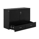 AFI, Marion Queen Wood Murphy Bed Chest with 6" Mattress, Storage Drawer, & Built-in Charger, Black AFI
