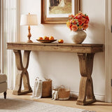 TRIBEWOOD 63-Inch Solid Wood Console Table, Farmhouse Entryway Table with X-Shaped Legs, Long Sofa Table for Living Room, Hallway, or Foyer, Easy Assembly, Anti-tip Kits TRIBEWOOD