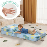 MeMoreCool Foldable Floor Mattress for Kids, Glow Dinosaur Trifold Mat, Kids Folding Mattress Portable Futon, Blue MeMoreCool