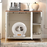 FOREST GRAVITY Cat Litter Robot Enclosure,for Placing Litter Robot 3/4,Power Outlet and Dog-Proof Shelf for Litter Robot Cabinet,Litter Collector for Automatic Litter Box Enclosure,Antique White FOREST GRAVITY