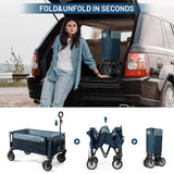 TIMBER RIDGE Collapsible Outdoor Folding Wagon Cart Heavy Duty Camping Patio Shopping Garden Cart with Side Bag Cup Holder, Blue TIMBER RIDGE