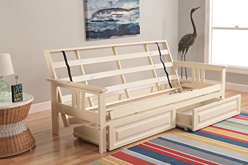 Kodiak Furniture Monterey Futon Set with Storage Drawers, with Antique White Base and Linen Stone Mattress Kodiak Furniture