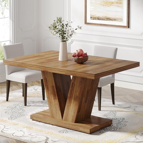 Tribesigns 47-Inch Dining Table for 4, Walnut Brown Kitchen Dinner Table with Heavy Duty Pedestal, Farmhouse Wooden Eating Table for Home, Dining Room, Small Space Tribesigns