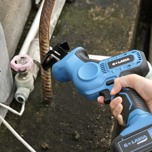 G LAXIA Reciprocating Saw, 20V Cordless Reciprocating Saw with 4.0Ah Battery, Tool-Free Blade Change, 3Pcs Blades for Wood, Soft Metal, PVC Pipe Cutting G LAXIA
