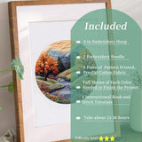 FONNUY Embroidery Kit for Beginners, Boho Nature Landscape Pre-Stamped Pattern Kits for Adults with Hoop, Easy to Follow Color Thread Needlework, 8'' Hoop (Mountain Trail)