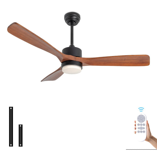 Ceiling Fan with Lights Remote Control 52in Solid Wood Blade 3Color Light Timing with Memory Function 6Speeds Super Quiet DC Motor for Modern Bedroom Living Room Dining Room Outdoor Terrace Farmhouse