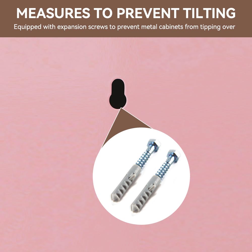 Fumedo Small 2 Transparent Door Metal Storage Side Buffet Cabinet for Bed Room,Living Room,Entryway,Hallway,Home,Hotel,Office,Garage,Kitchen,1 Removable Shelf. (Metal Door, Pink) Fumedo