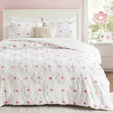 CotComf Full Size Comforter Set for Girls 3 Pieces Tufted Daisies Flowers Pink Floral Bedding Set Cute Comforter Set for Kids, Lightweight Full Bed Set for Kids Teen Girls Women CotComf