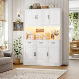 HOSTACK 72" Tall Kitchen Pantry Cabinet with Charging Station | LED Lights, 47" W Kitchen Pantry Storage Cabinet with Countertop, Modern Kitchens Hutch Cabinets with Storage for Dining Room, White HOSTACK