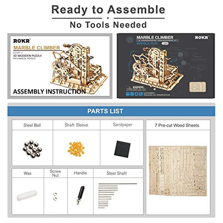 ROKR Marble Run 3D Wooden Puzzles Model Building Kits for Adults - Educational Project Brain Teaser, DIY Crafts for Adults & Kids (Fortress) ROKR