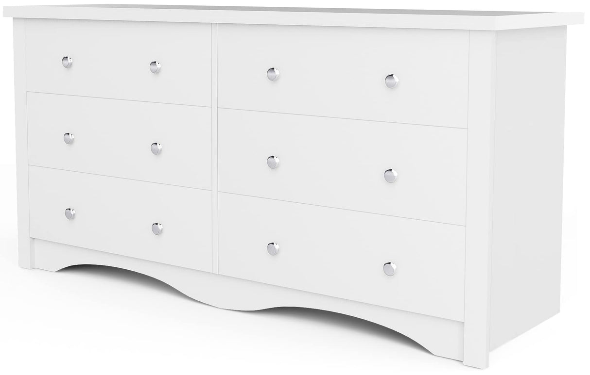 Furniwell 6 Drawer Dresser for Bedroom, Wood Dresser Wide Storage Organizer for Living Room Hallway Closets (White) Furniwell