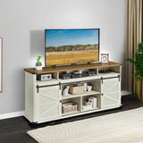 VASAGLE TV Stand for TVs up to 75 Inches, Farmhouse Entertainment Center with Sliding Barn Doors, TV Console Table for Living Room, Rustic White and Honey Brown ULTV323W02 VASAGLE