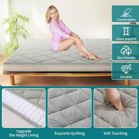 SUNYRISY Japanese Floor Futon Mattress, Thicken Roll up Tatami Mat, Foldable Mattress Topper Sleeping Pad Lounger Guest Bed for Camping Couch, Twin Full Queen SUNYRISY