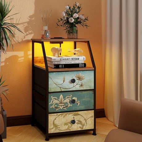 Tohomeor Dresser with Fabric Drawers Nightstand with 2 Tier Shelf Storage Tower for Bedroom Hallway Entryway Closet Organizer Sofa Beside Table Furniture (Multi, 3 Drawers) Tohomeor