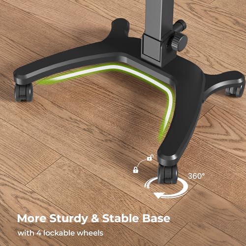 JYLH JOYSEEKER Foldable Mobile Standing Desk, 27"×21" Portable Rolling Laptop Cart with 90° Tiltable Board, Height Adjustable Mobile Desk Workstation with Wheels, Folding Table for Home Office, Black JYLH JOYSEEKER