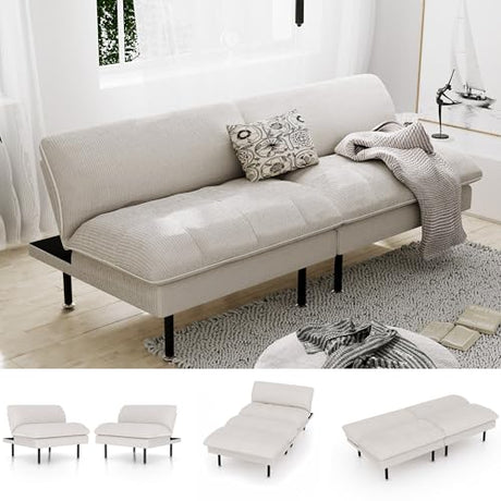 Ribilake 70" Futon Sofa Bed, 4 in 1 Multi-Function Couch Sleeper with Adjustable Backrest, Modern Convertible Futon, Recliner Small Loveseat for Living Room, Dorm, Beige Ribilake