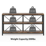55 Inches Long Sofa Table with Storage Shelves, 3 Tiers Industrial Rustic Console Table with Open Shelves, Three Decorative Shelf, Open TV Shelf for Living Room, Hallway, Book Tribesigns