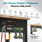 96'' Adjustable Workbench, 2500 LBS Load Capacity Heavy Duty Workstation with Power Outlets & Pegboard, Rubber Wood Top Worktable for Garage, Office,Workshop, Commercial Antifir