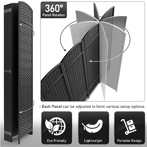 Sorbus 8-Panel Black Room Divider with Double Hinged Panels, 6 ft Tall Folding Privacy Screen Sorbus