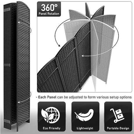 Sorbus 8-Panel Black Room Divider with Double Hinged Panels, 6 ft Tall Folding Privacy Screen Sorbus